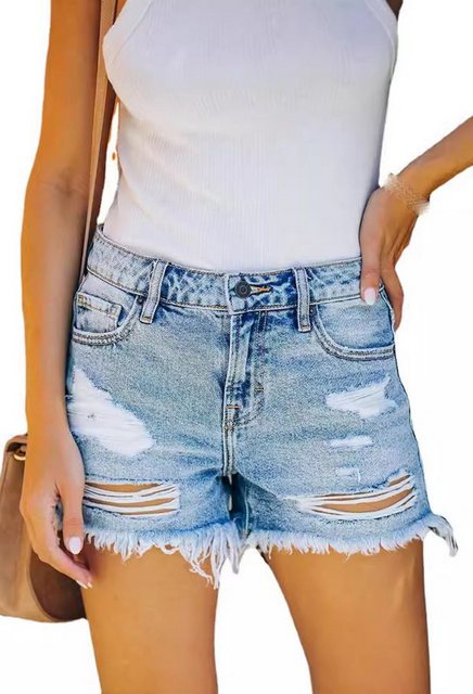 CHENIN Jeansshorts Lässige, gerade gewaschene denim-shorts mit offenem rand günstig online kaufen