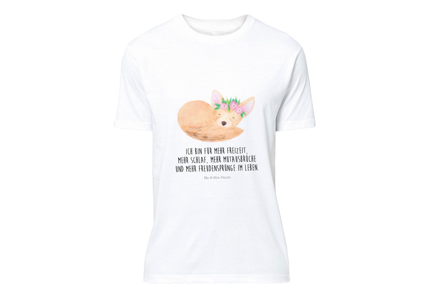 Mr. & Mrs. Panda T-Shirt Wüstenfuchs Blumenkranz - Weiß - Geschenk, Wildtie günstig online kaufen