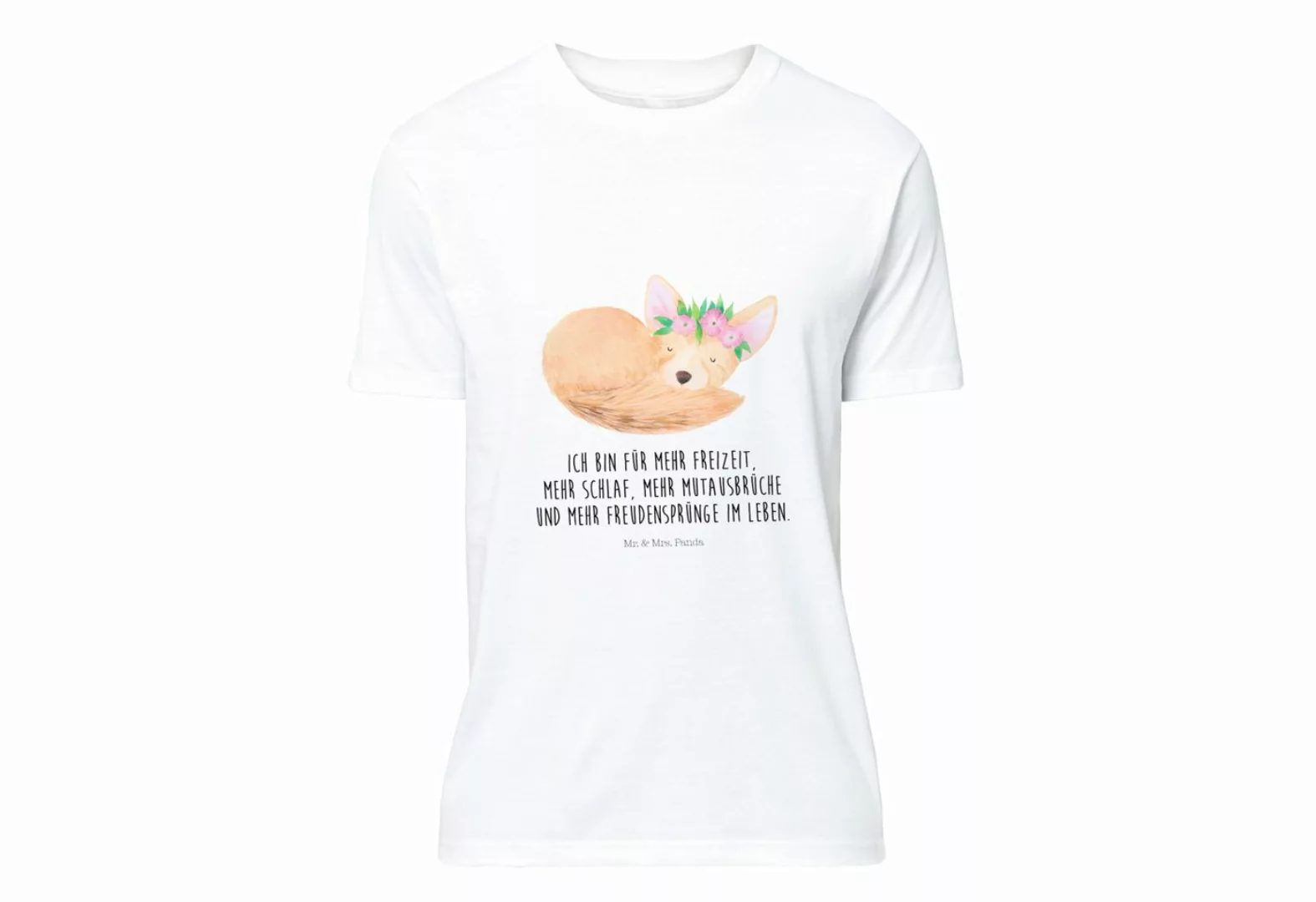 Mr. & Mrs. Panda T-Shirt Wüstenfuchs Blumenkranz - Weiß - Geschenk, Wildtie günstig online kaufen