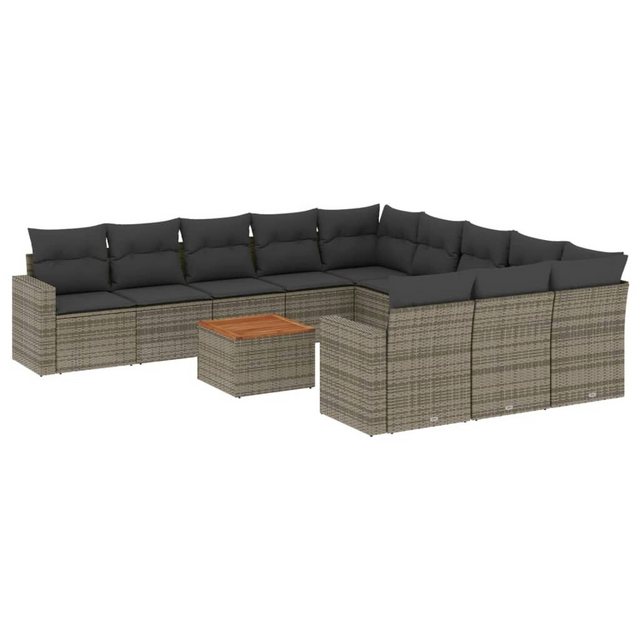 vidaXL Sofaelement 12-tlg. Garten-Sofagarnitur mit Kissen Grau Poly Rattan günstig online kaufen