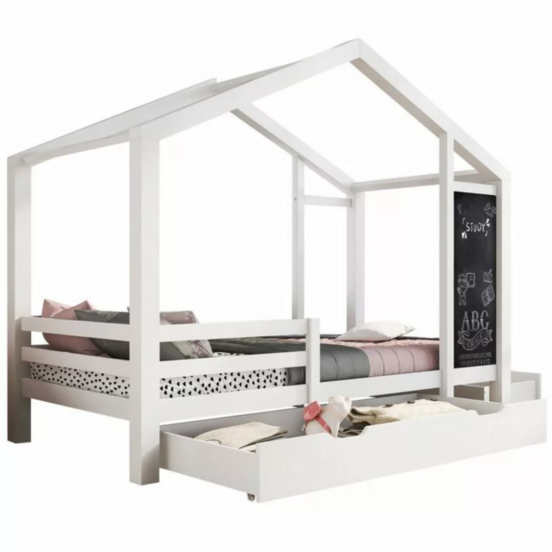 EXTSUD Kinderbett Babybett 90 x 200 cm, Holzbett mit Tafel und 2 Schubladen günstig online kaufen