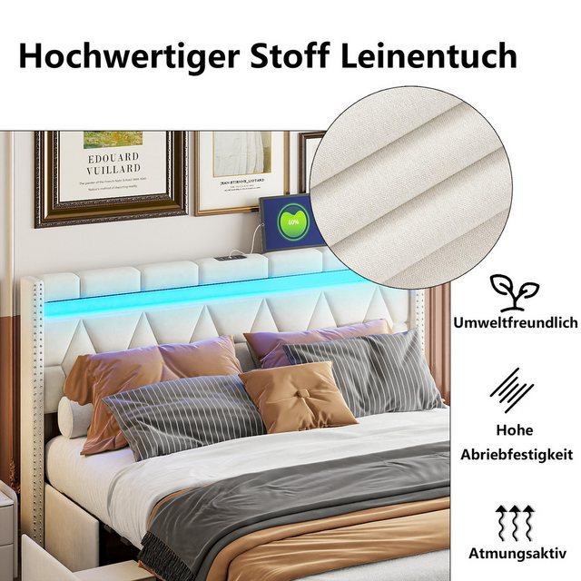 FUROKOY Polsterbett mit Stauraum, LED Beleuchtung, USB Ladefunktion und 4 S günstig online kaufen