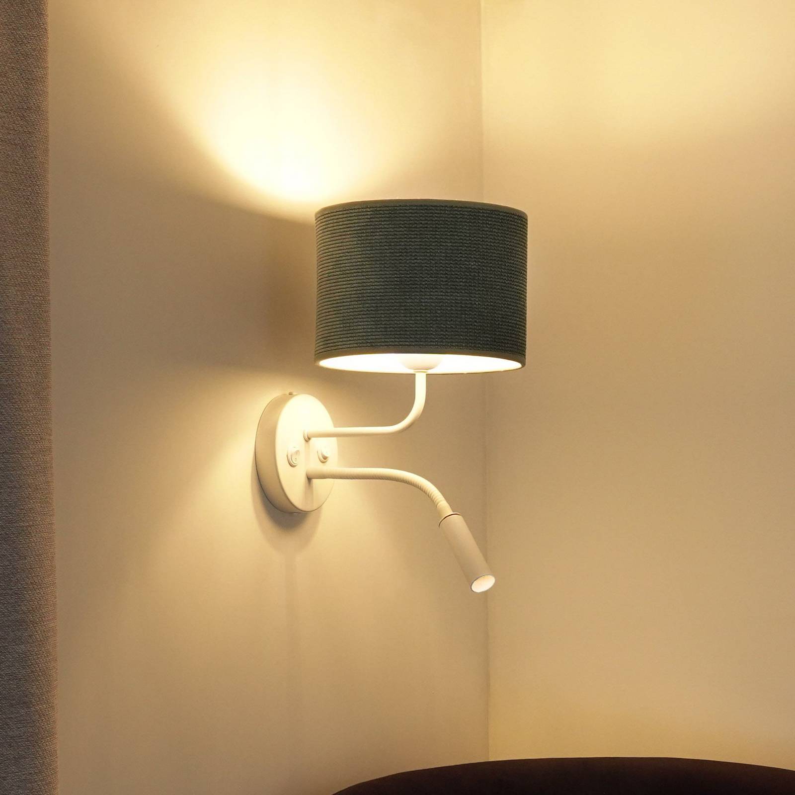 Wandleuchte Roller, Cord mint, weiß, mit Leselicht günstig online kaufen