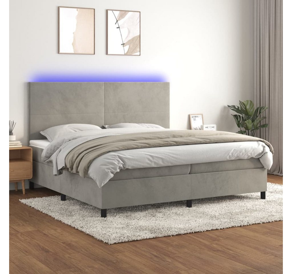 vidaXL Boxspringbett Boxspringbett mit Matratze LED Hellgrau 200x200 cm Sam günstig online kaufen