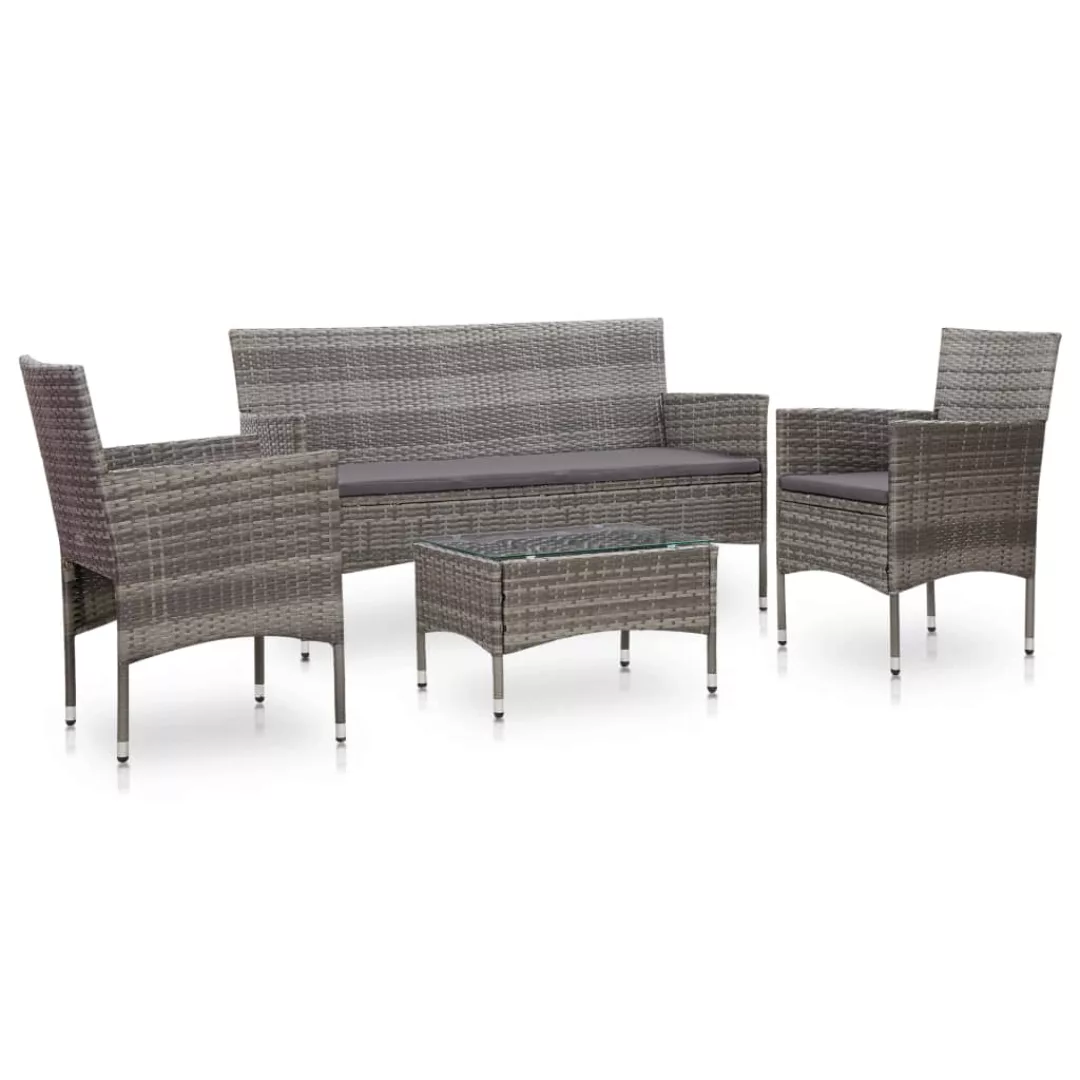 4-tlg. Garten-lounge-set Mit Auflagen Poly Rattan Grau günstig online kaufen