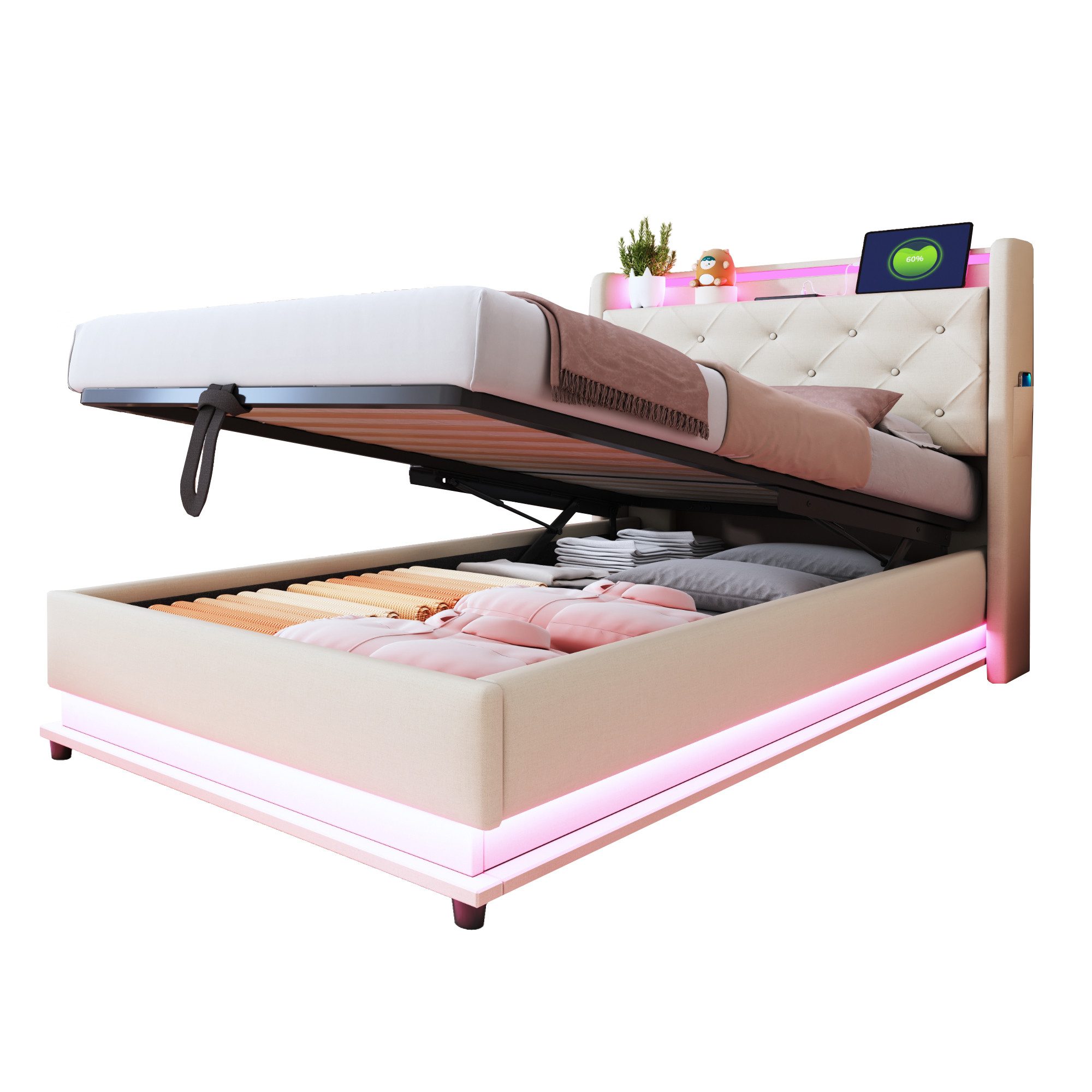 OKWISH Polsterbett Funktionsbett mit USB-Ladeanschluss und günstig online kaufen