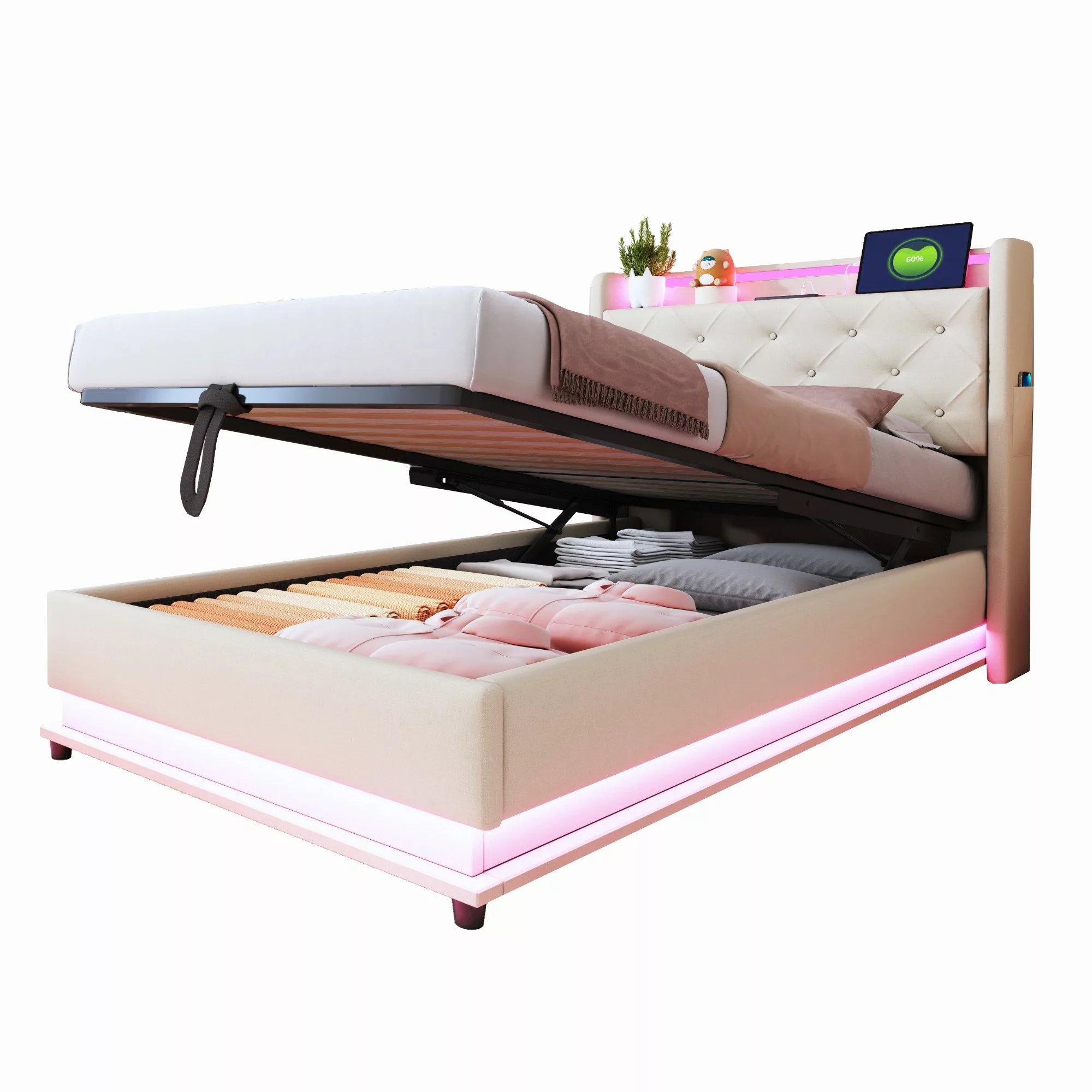REDOM Polsterbett LED Doppelbett mit USB-Ladeanschluss günstig online kaufen