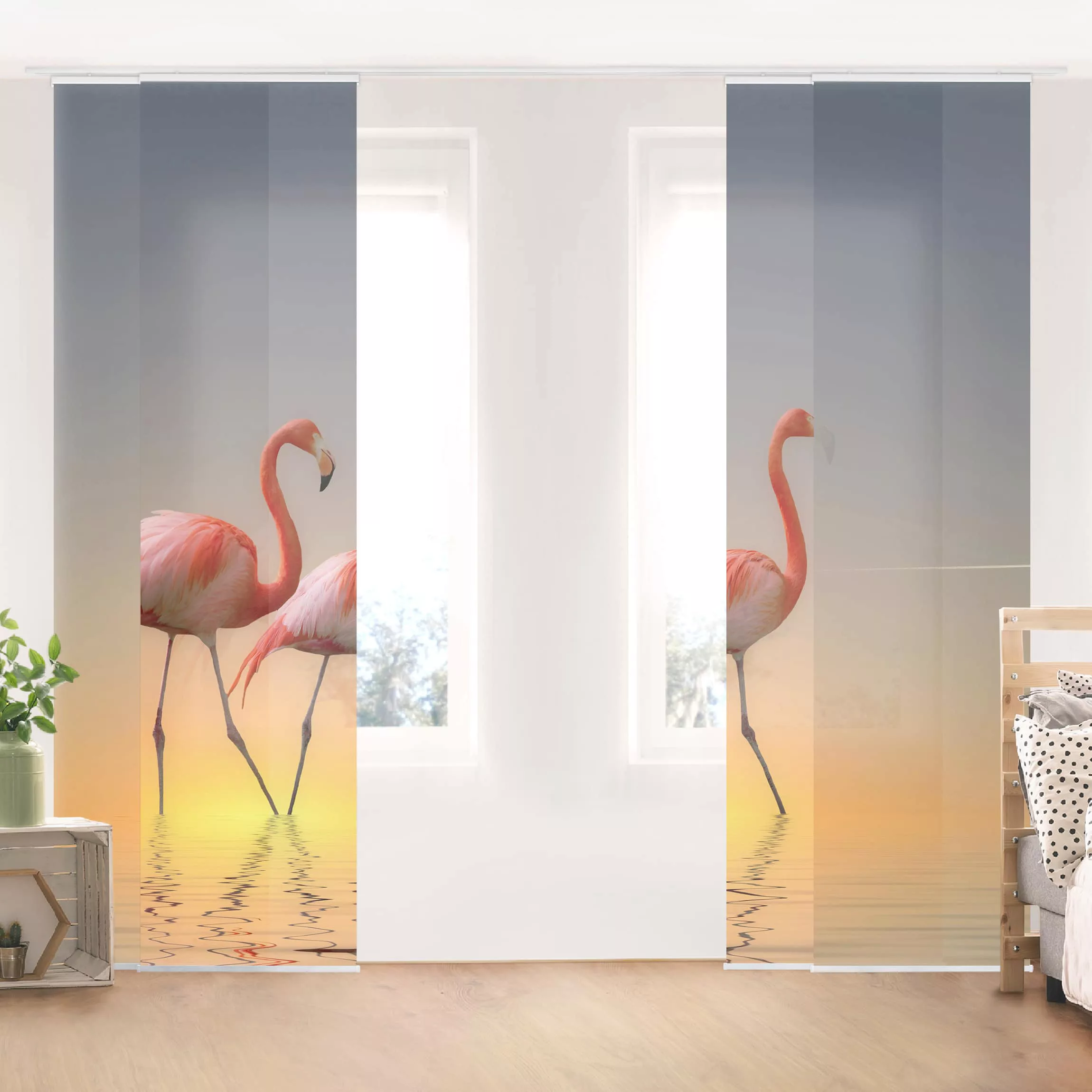 Schiebegardinen Set Flamingo Love günstig online kaufen