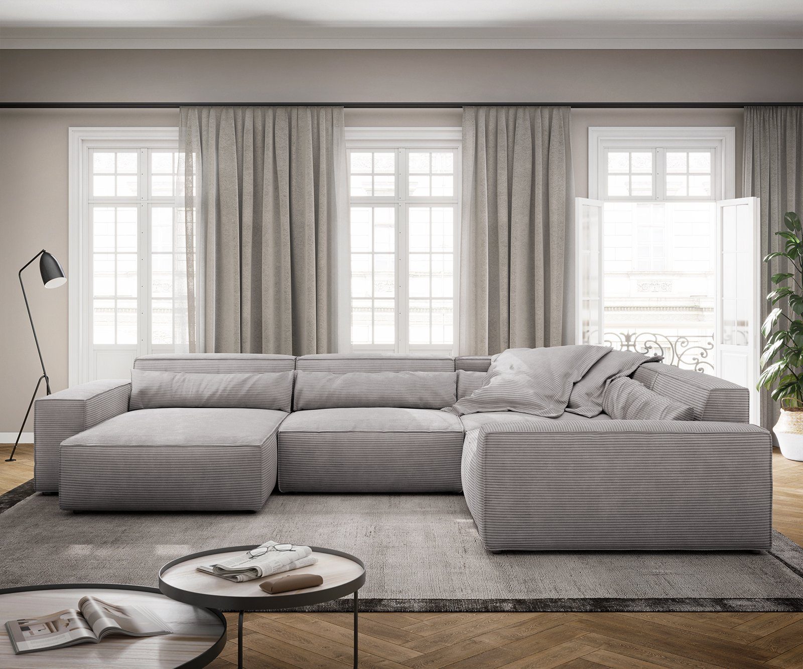 DELIFE Big-Sofa Sirpio, XL Cord Silbergrau günstig online kaufen