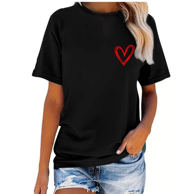 Banco T-Shirt Damen Kurzarm Love Liebe Herz Unifarben Premium T-Shirt günstig online kaufen