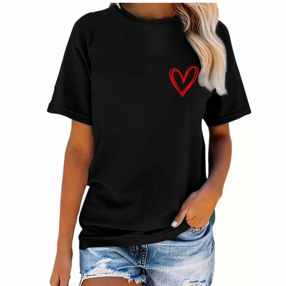 Banco T-Shirt Damen Kurzarm Love Liebe Herz Unifarben Unifarben, Größen XS günstig online kaufen