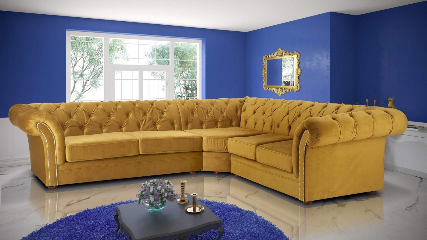 Xlmoebel Ecksofa Traditionelle Chesterfield-Sofagarnitur mit goldfarbenem T günstig online kaufen