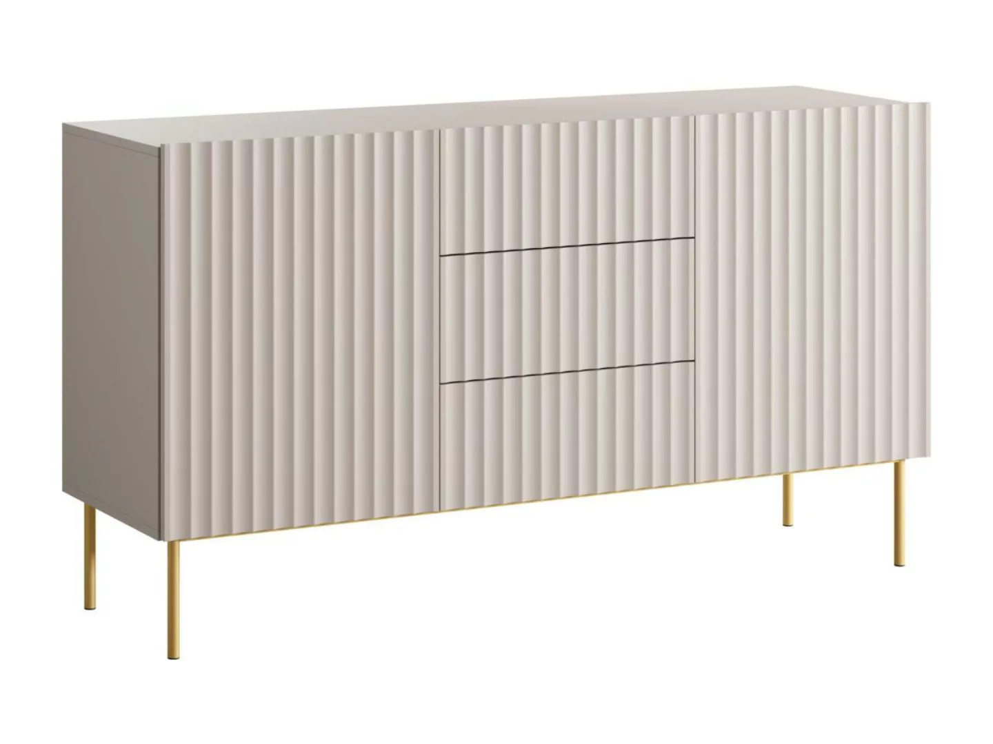 Sideboard mit 2 Türen & 3 Schubladen - MDF & Stahl - Beige & Goldfarben - E günstig online kaufen