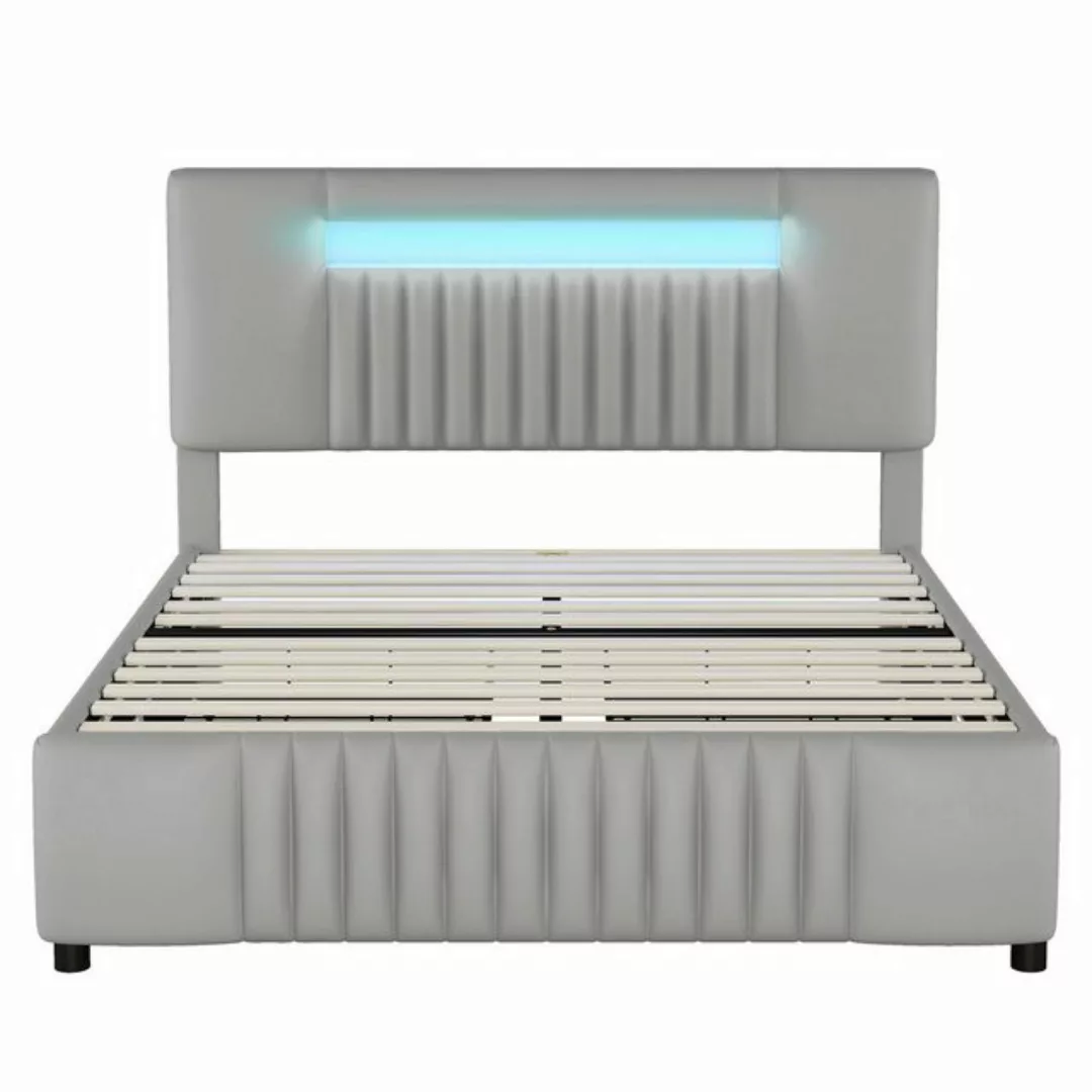 Merax Polsterbett Kunstleder mit Lattenrost, mit LED-Beleuchtung und vier S günstig online kaufen