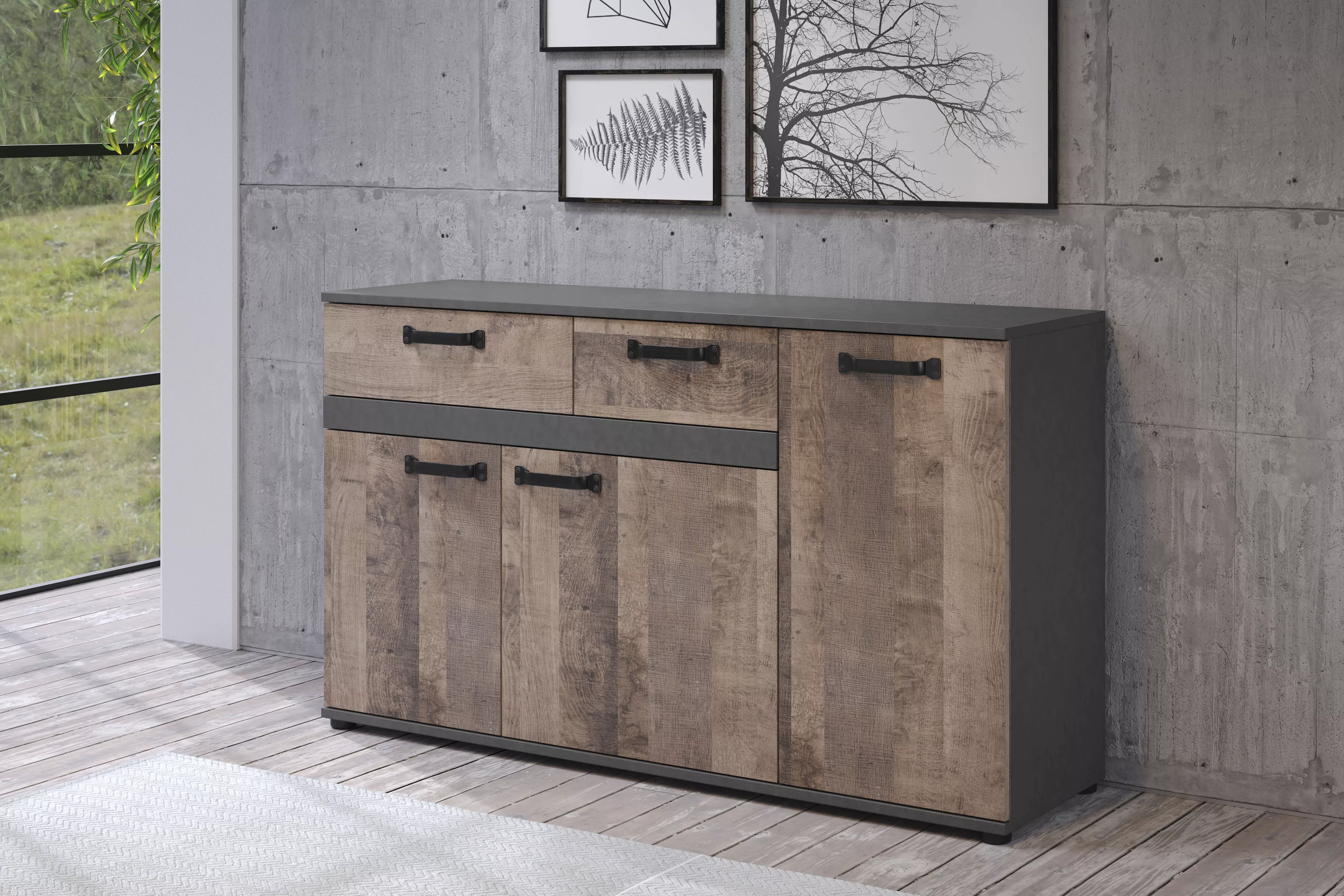 trendteam Sideboard "Stripe", Rustikale Kommode mit 2 Schubladen und 7 Fäch günstig online kaufen