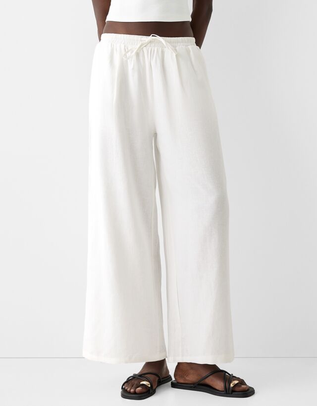 Bershka Culotte-Hose Mit Leinenanteil Und Stretchbund Damen L Grbrochenes W günstig online kaufen