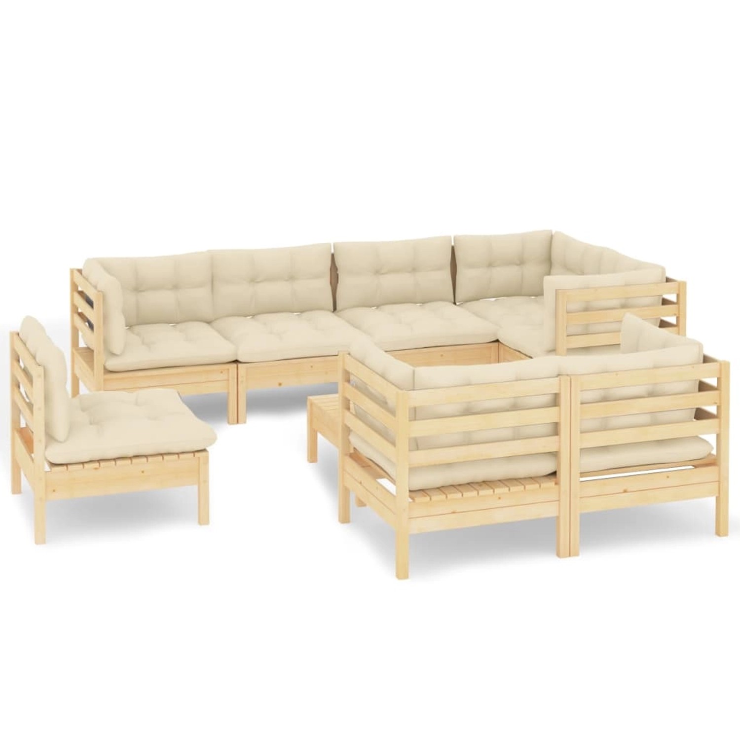 vidaXL 9-tlg Garten-Lounge-Set mit Creme Kissen Massivholz Kiefer Modell 8 günstig online kaufen