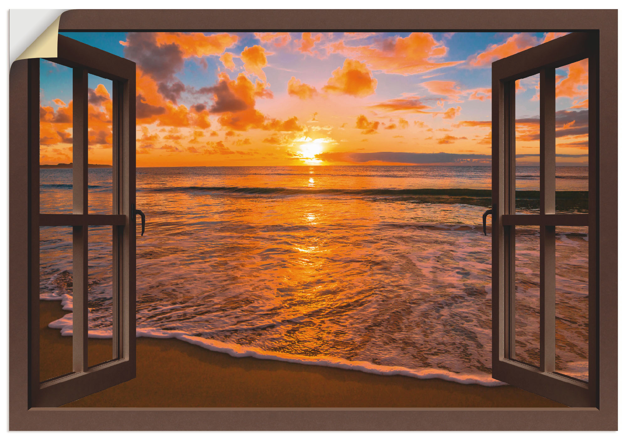 Artland Wandbild "Fensterblick Sonnenuntergang am Strand", Sonnenaufgang & günstig online kaufen