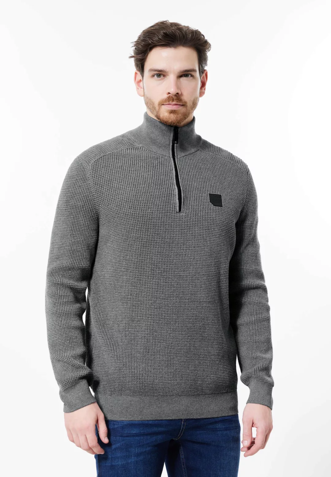 STREET ONE MEN Stehkragenpullover, in Melange Optik günstig online kaufen