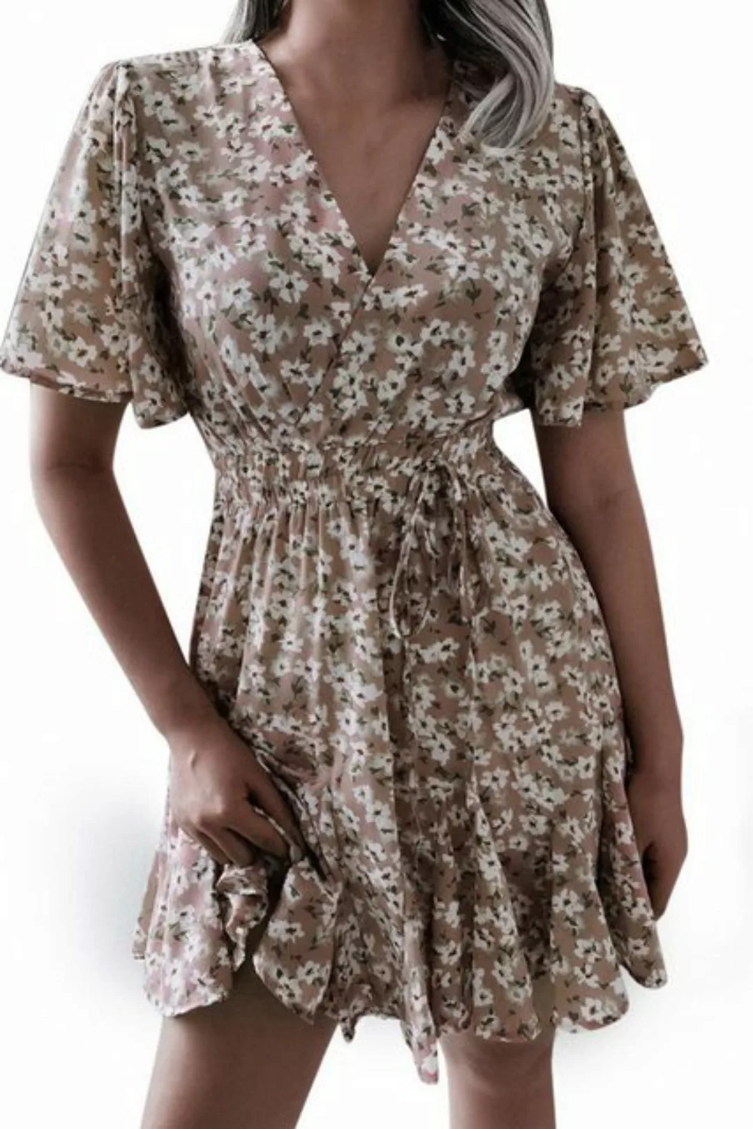 B.X Minikleid Kleid,Druckkleid damen,A-Linien-Kleid,Rüschenkleid Floralem m günstig online kaufen