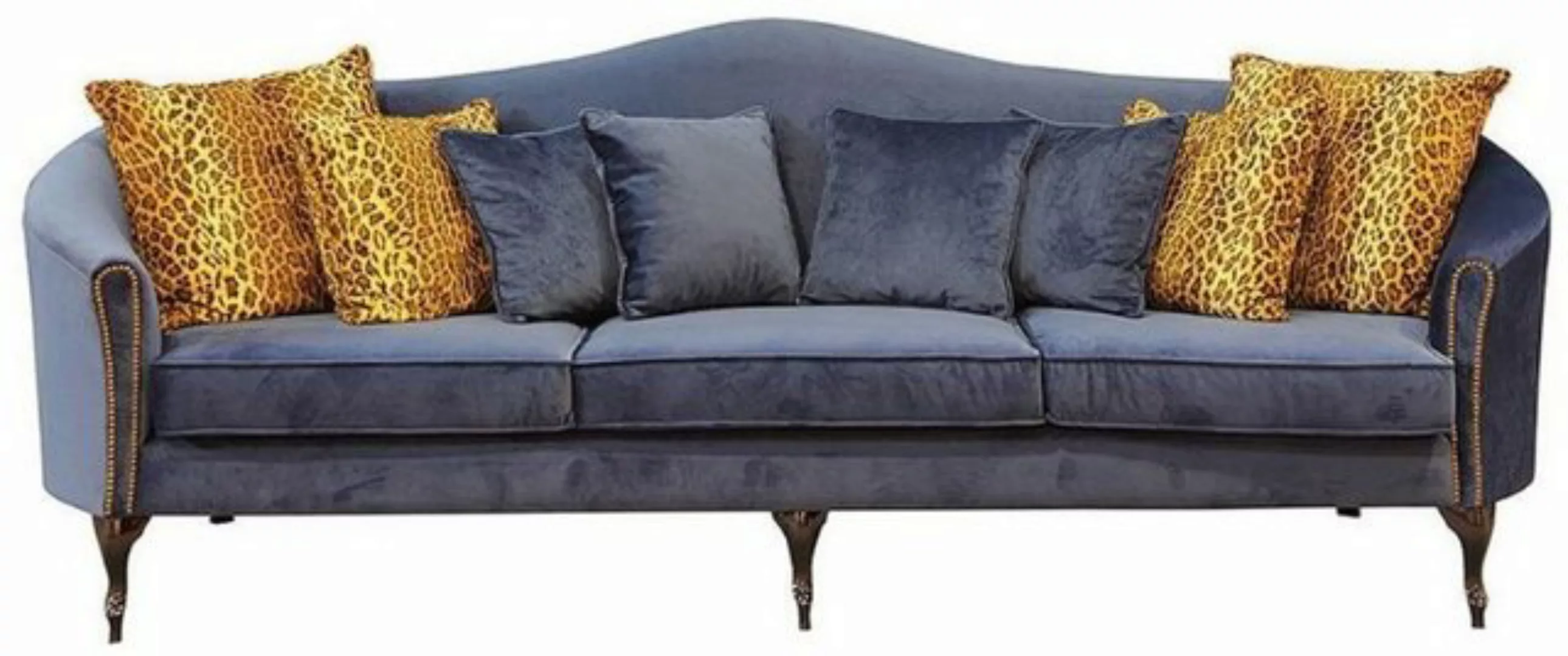 Casa Padrino Sofa Luxus Barock Samt Sofa Blau / Dunkelbraun 280 x 90 x H. 1 günstig online kaufen