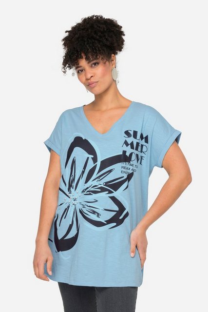 MIAMODA T-Shirt T-Shirt oversized XL Blüte V-Ausschnitt Halbarm. günstig online kaufen