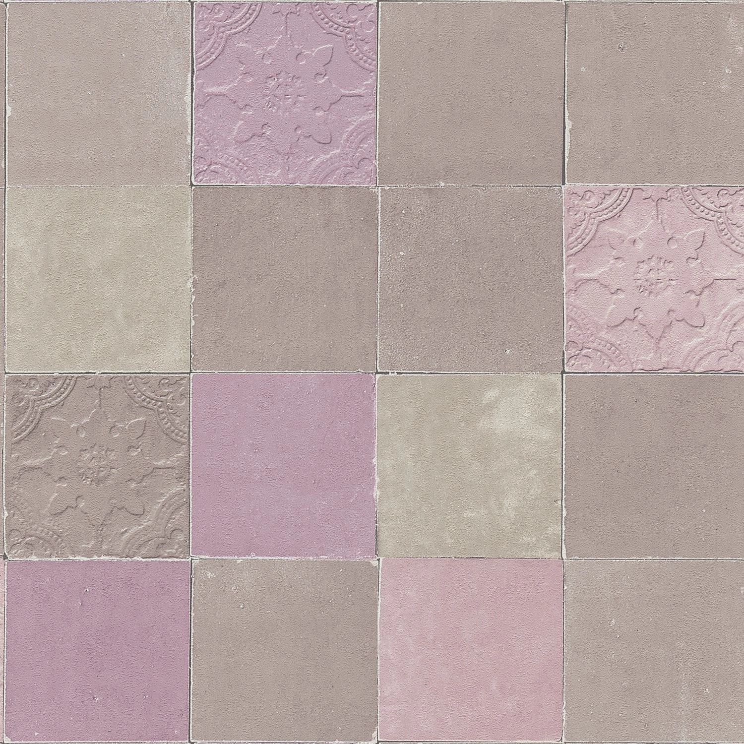 PROFHOME 374062-GU Küchen Bad Tapete Kachelmuster Grau Violett Beige 0,53 m günstig online kaufen
