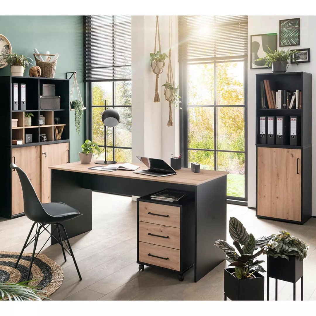Büromöbel Set 8-teilig ALNWICK-80 in schwarz mit Eiche günstig online kaufen