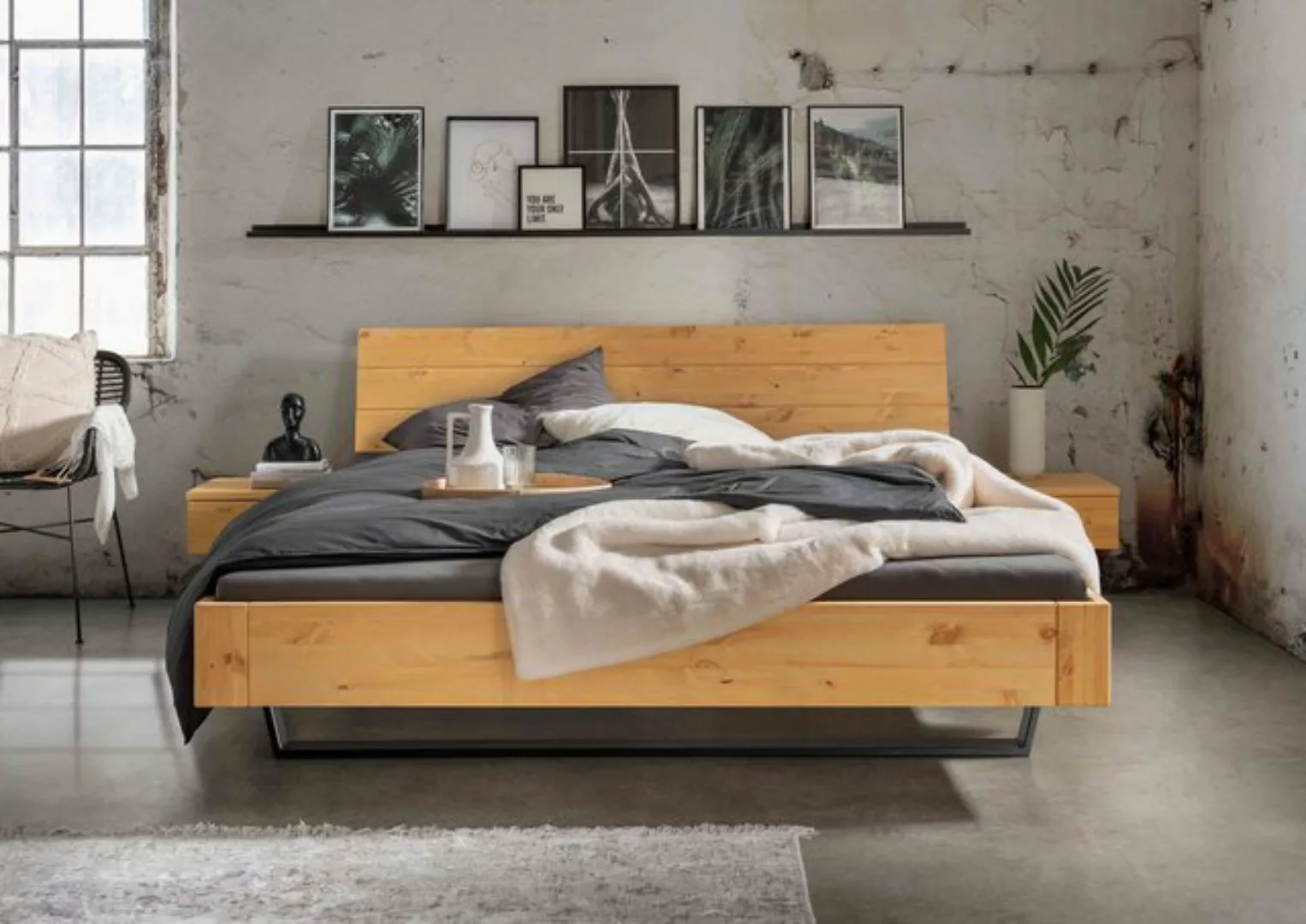 Natur24 Einzelbett Kiel Bett 160x200 cm Kiefernholz Metall günstig online kaufen