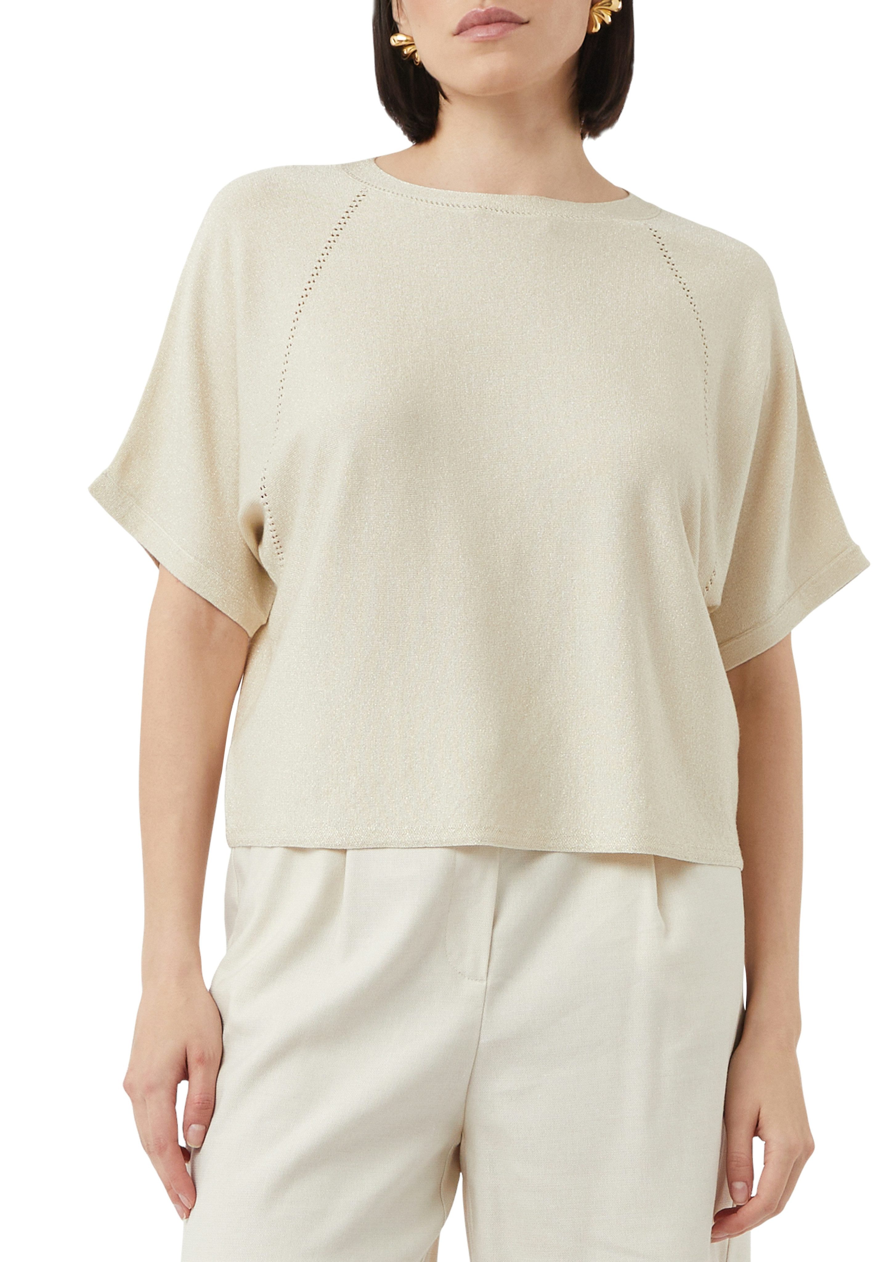 Comma Kurzarmpullover mit Lochmuster-Details und Rundhals günstig online kaufen