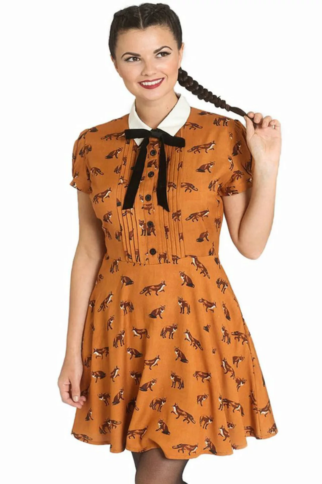 Hell Bunny A-Linien-Kleid Vixey Braun Vintage Retro Skater Dress günstig online kaufen