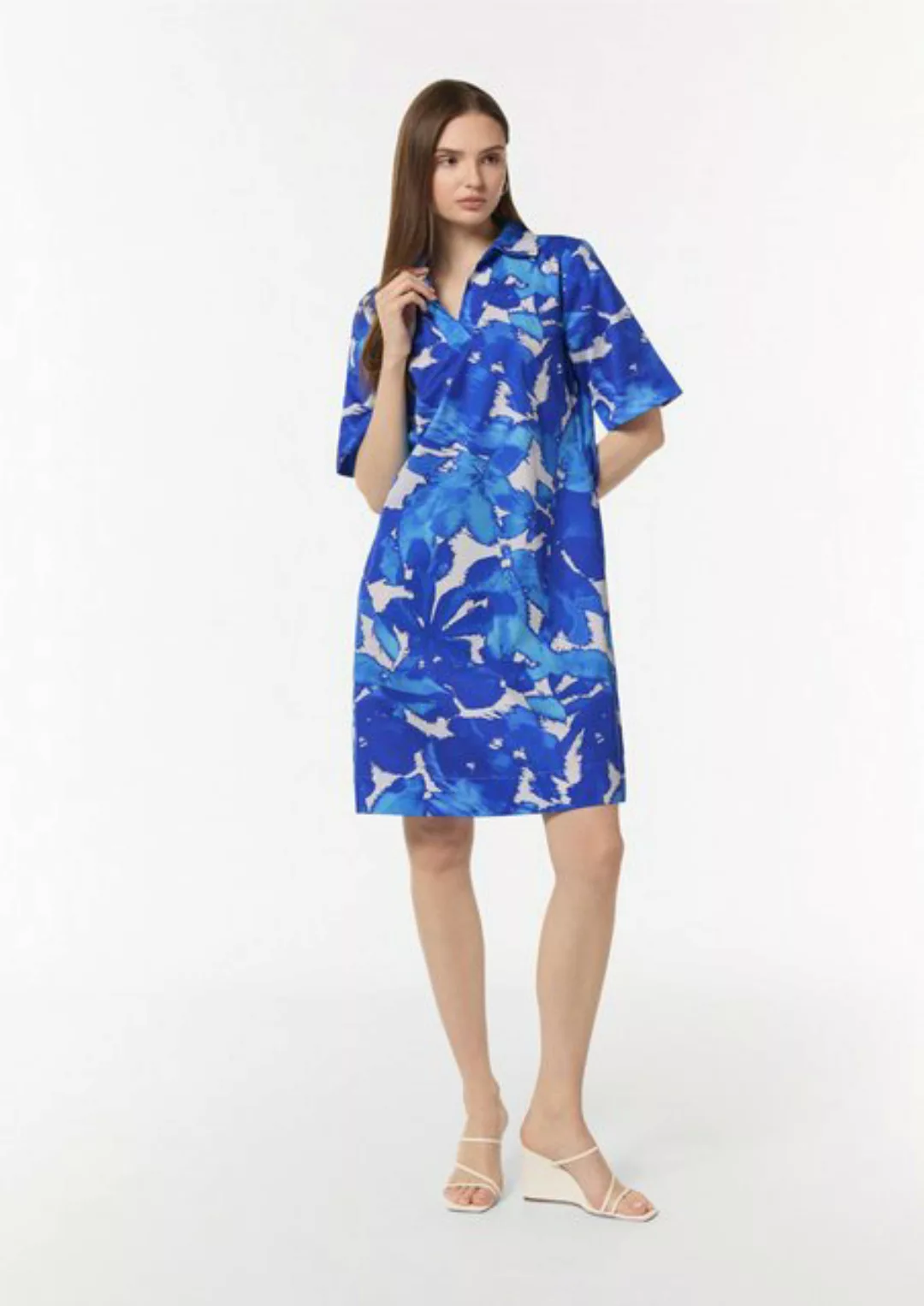 Comma Minikleid Baumwoll-Kleid mit Hemdkragen und All-over-Print günstig online kaufen