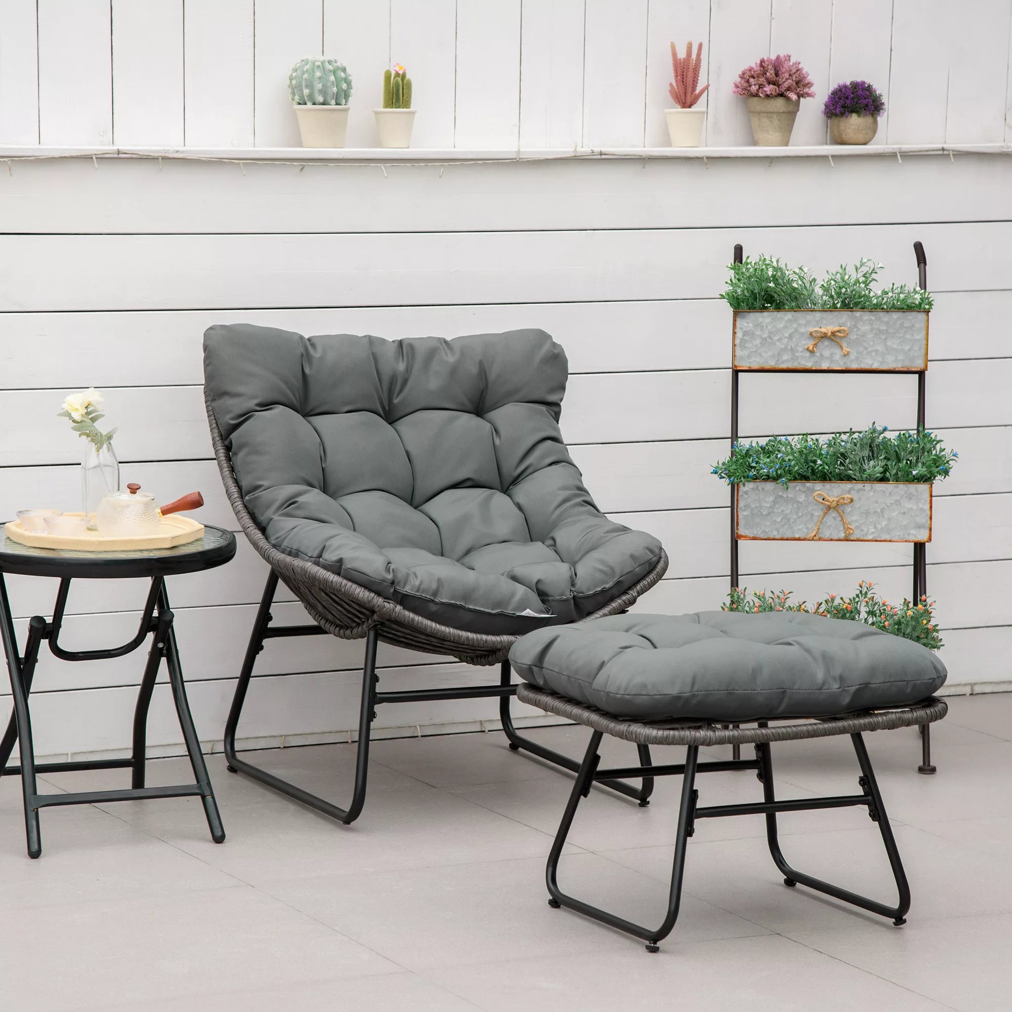 Outsunny Rattan Relaxsessel mit Fußhocker Gartensessel Outdoor Rattanstuhl günstig online kaufen