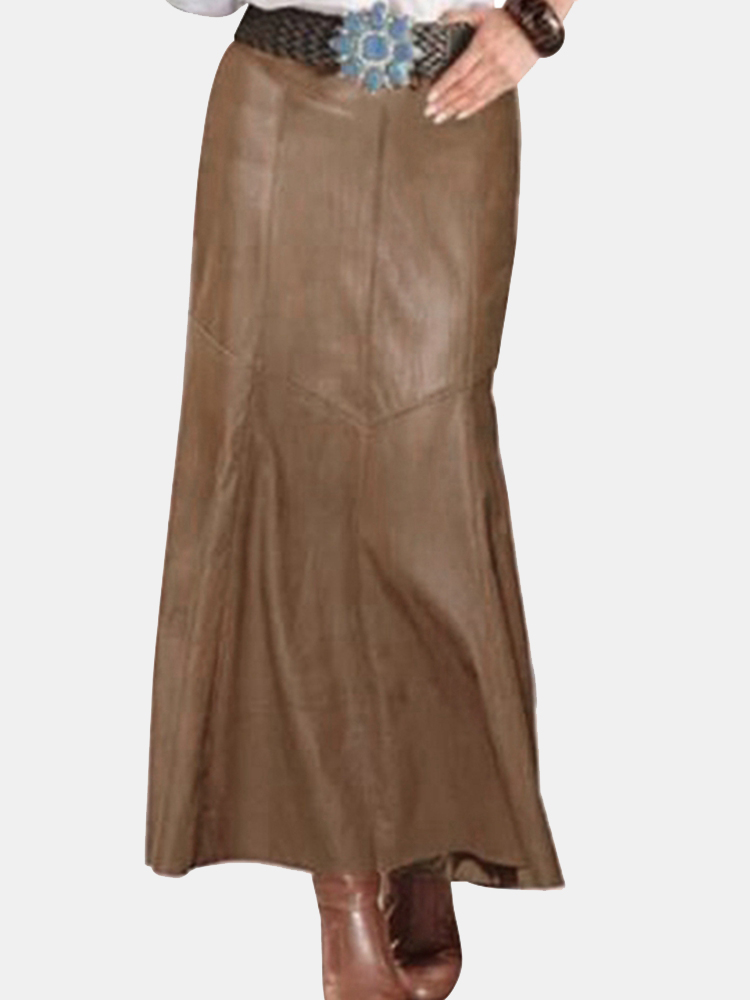 Unifarbener PU-Lederrock mit hoher Taille für Damen günstig online kaufen