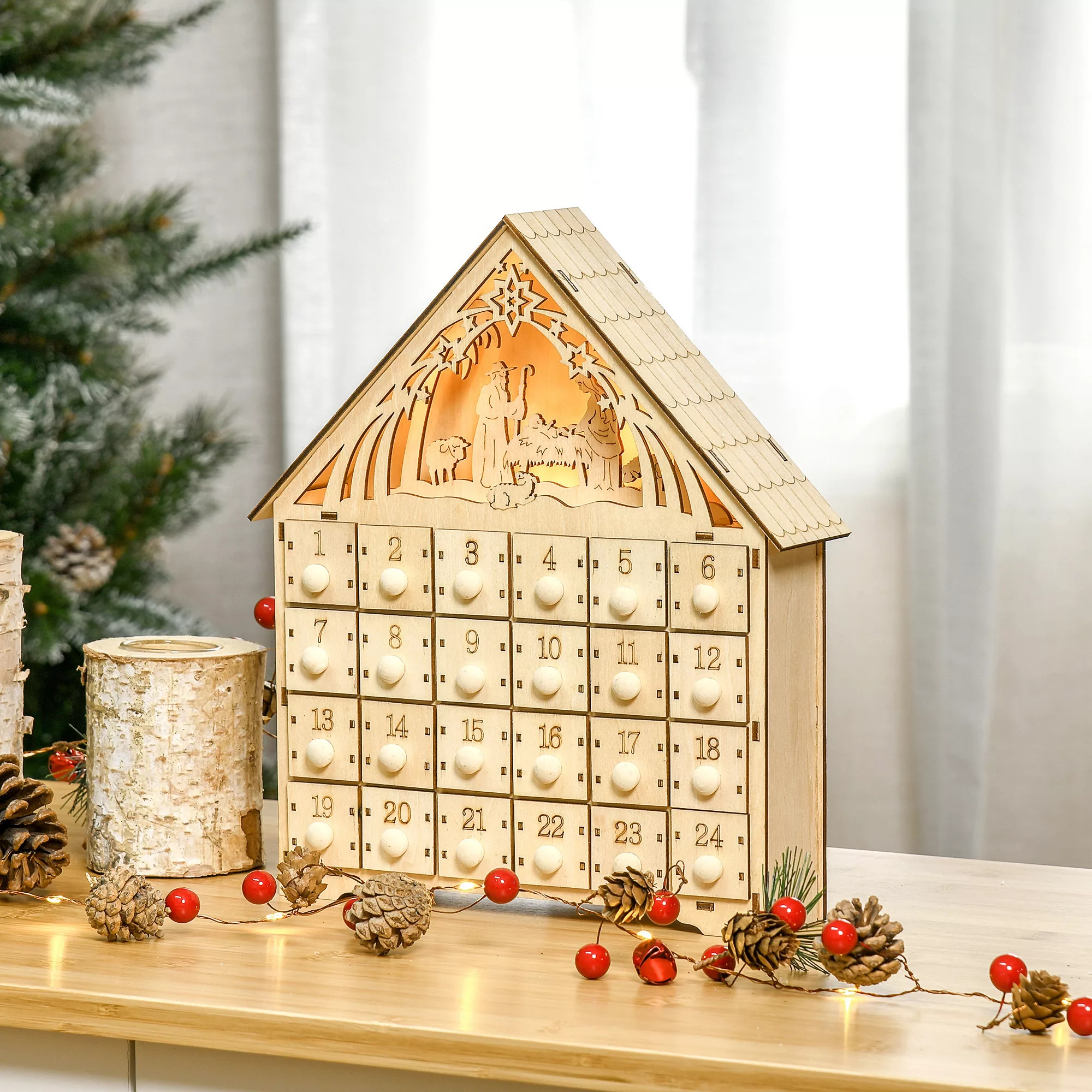 HOMCOM Adventskalender zum Befüllen 24 Schubladen Fächer Weihnachtskalender günstig online kaufen