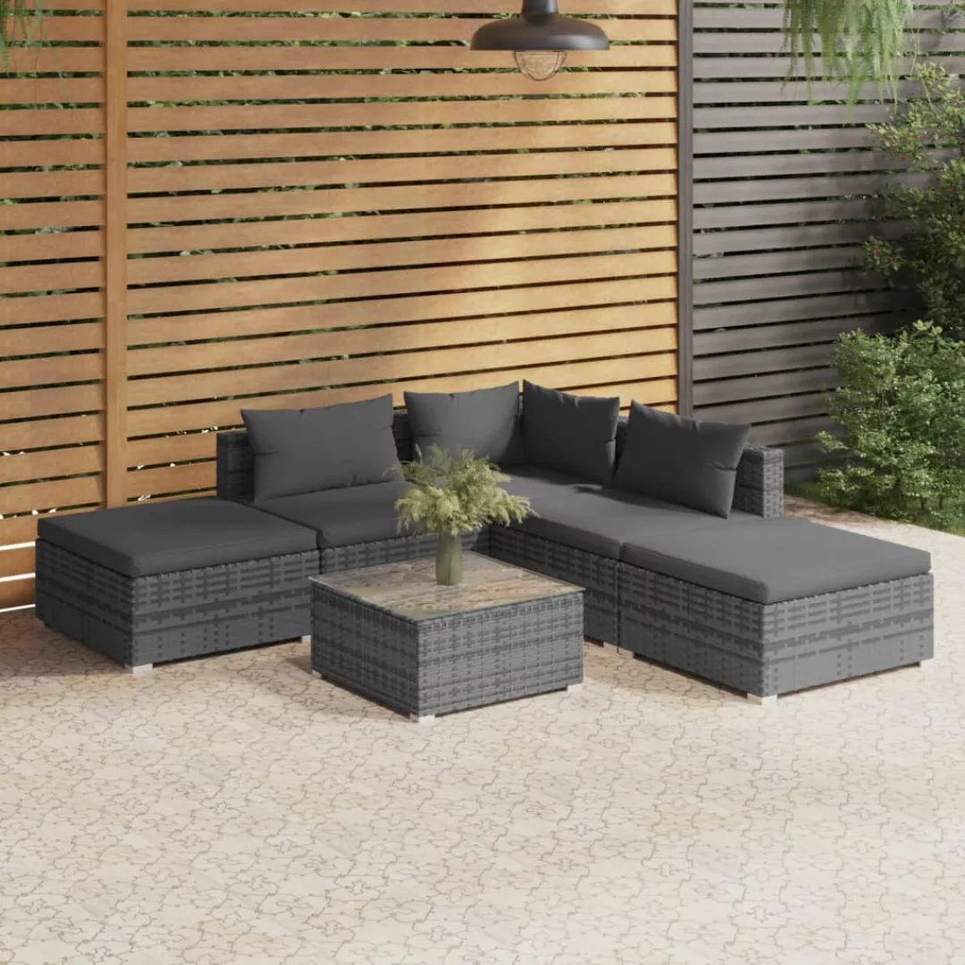 Vidaxl 6-tlg. Garten-lounge-set Mit Kissen Poly Rattan Grau günstig online kaufen