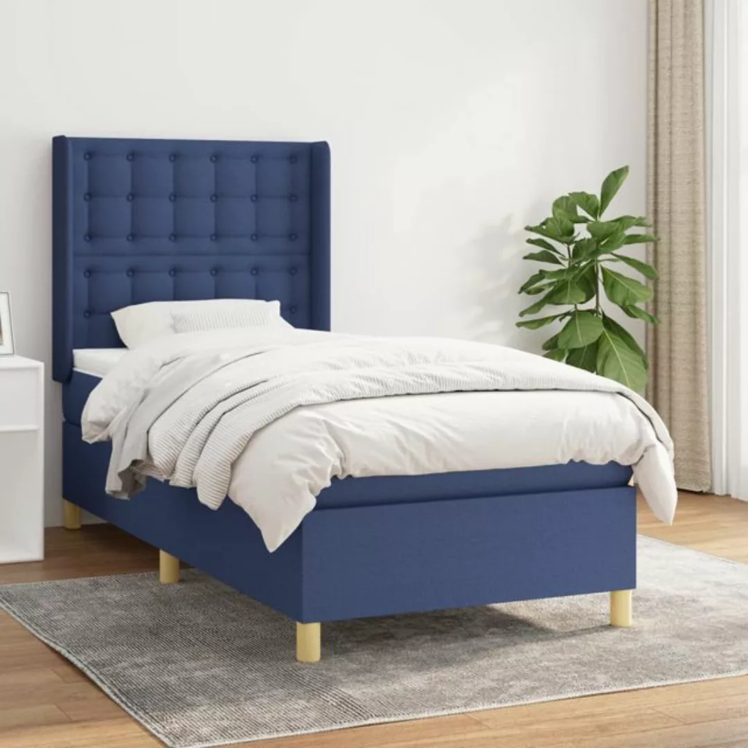 vidaXL Bettgestell Boxspringbett mit Matratze Blau 80x200 cm Stoff Bett Bet günstig online kaufen