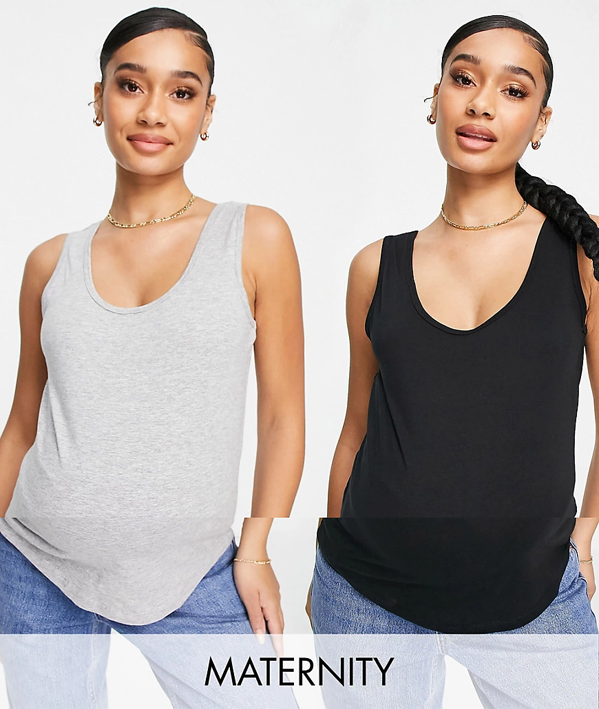 Missguided Maternity – Trägertops in Schwarz und Weiß im 2er-Pack günstig online kaufen