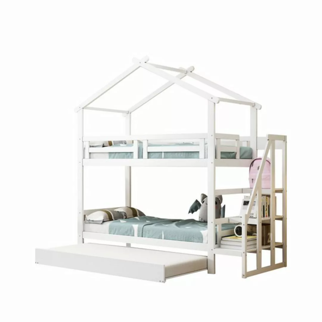 Merax Etagenbett mit 3 Liegeflächen und Treppe, Kinderbett 90x200/90x190cm günstig online kaufen