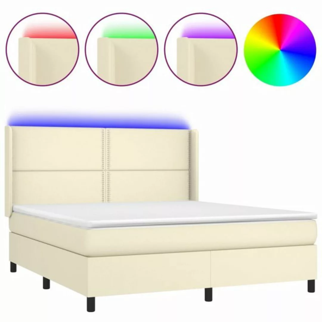 vidaXL Bett Boxspringbett mit Matratze & LED Creme 160x200 cm Kunstleder günstig online kaufen