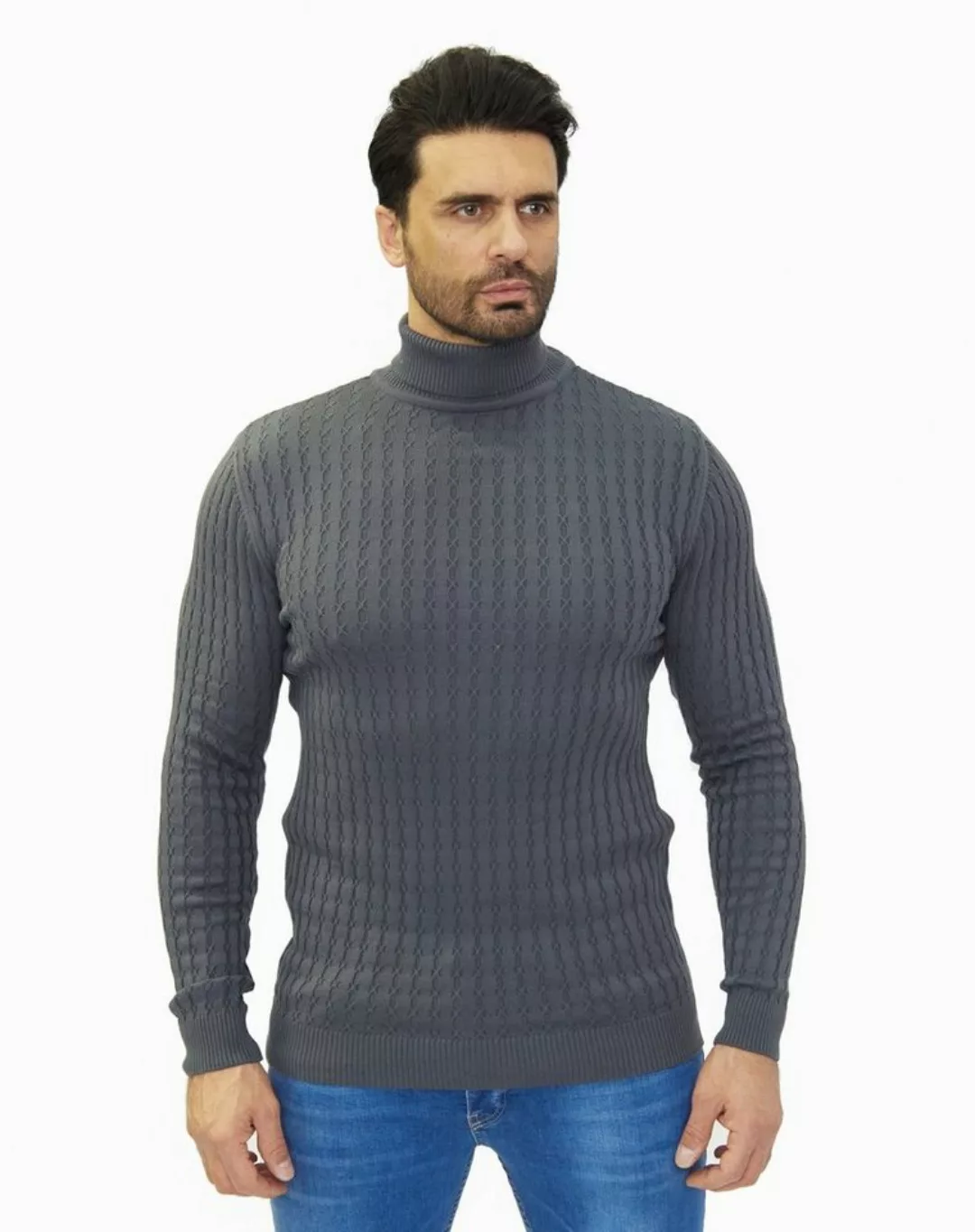 Denim Distriqt Strickpullover Rollkragen Pullover mit feinem Zopfmuster günstig online kaufen