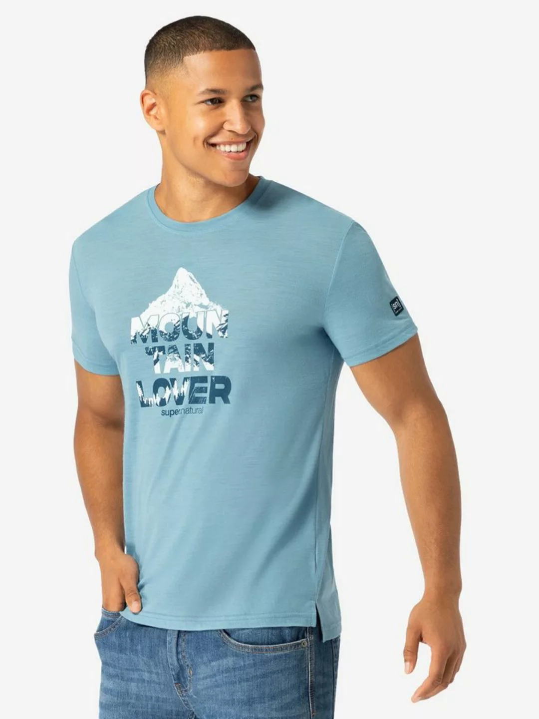 SUPER.NATURAL T-Shirt für Herren, Merino MOUNT RUNDLE Berg Motiv, atmungsak günstig online kaufen