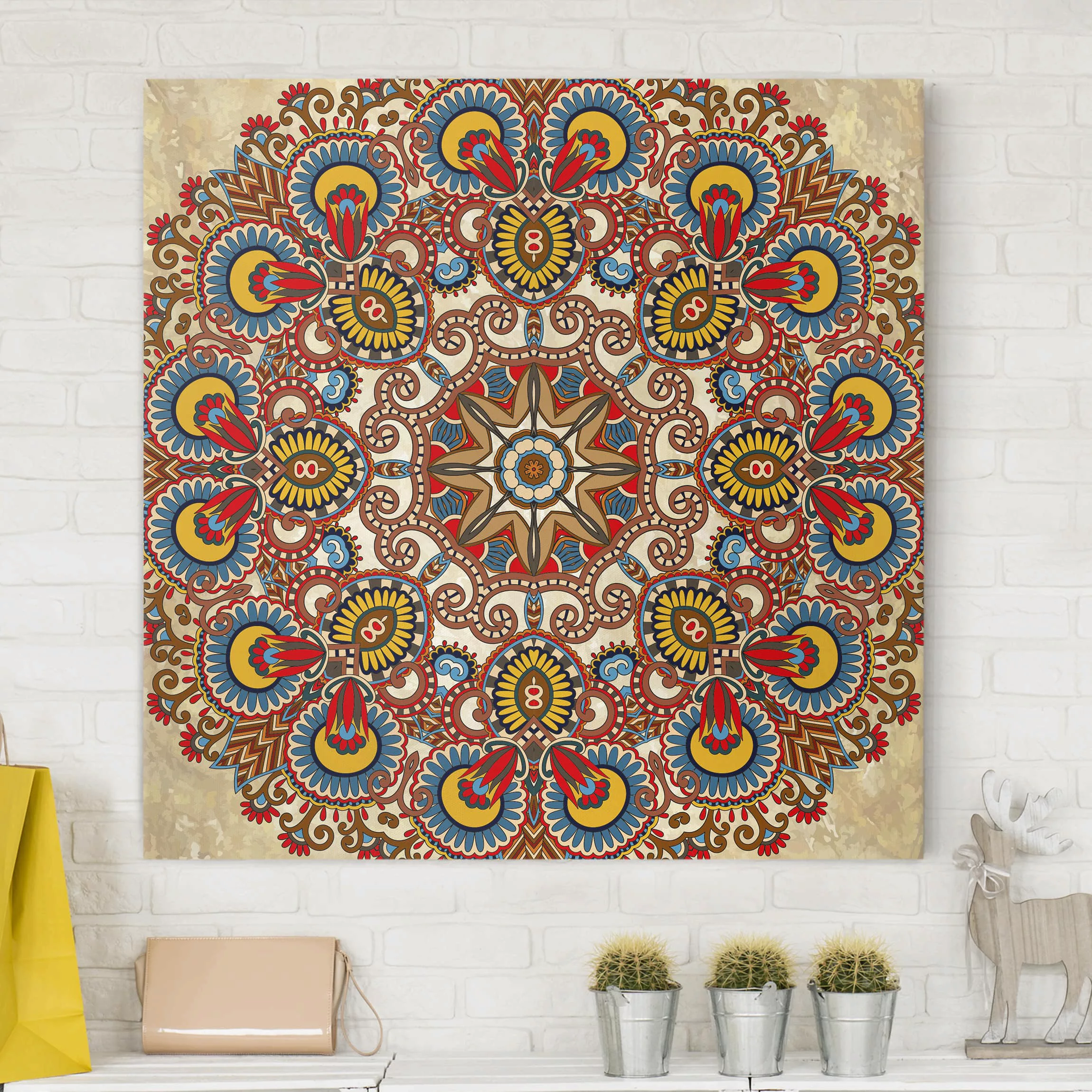 Leinwandbild Muster - Quadrat Farbiges Mandala günstig online kaufen