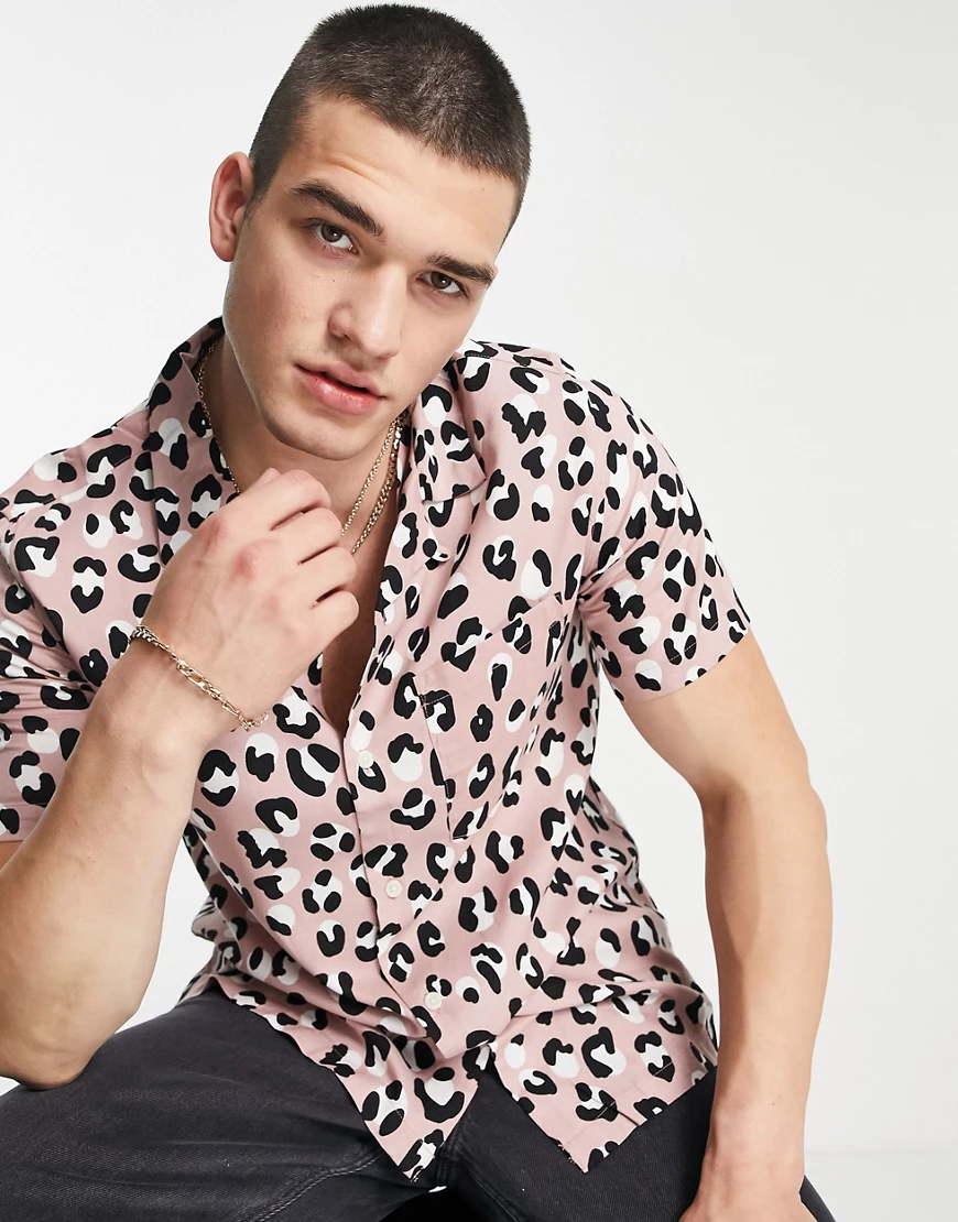 Topman – Hemd in Rosa mit Tierfellmuster günstig online kaufen