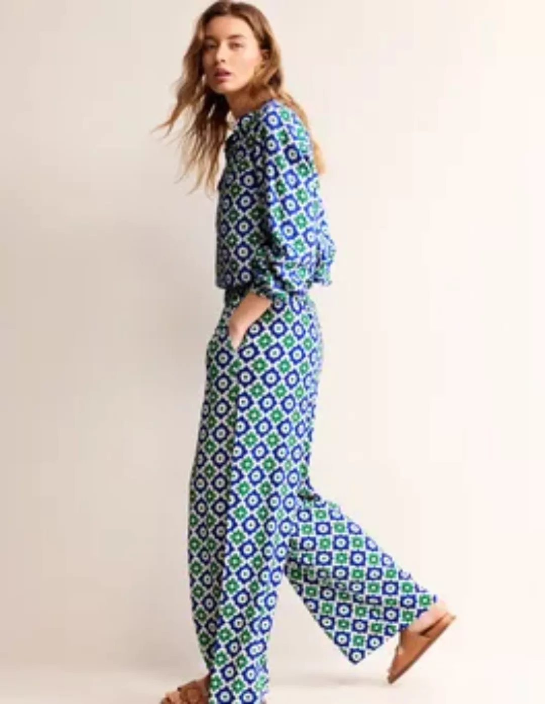 Knitterhose mit weitem Bein Damen Boden, Grünes Tamburin, Geometrisch günstig online kaufen