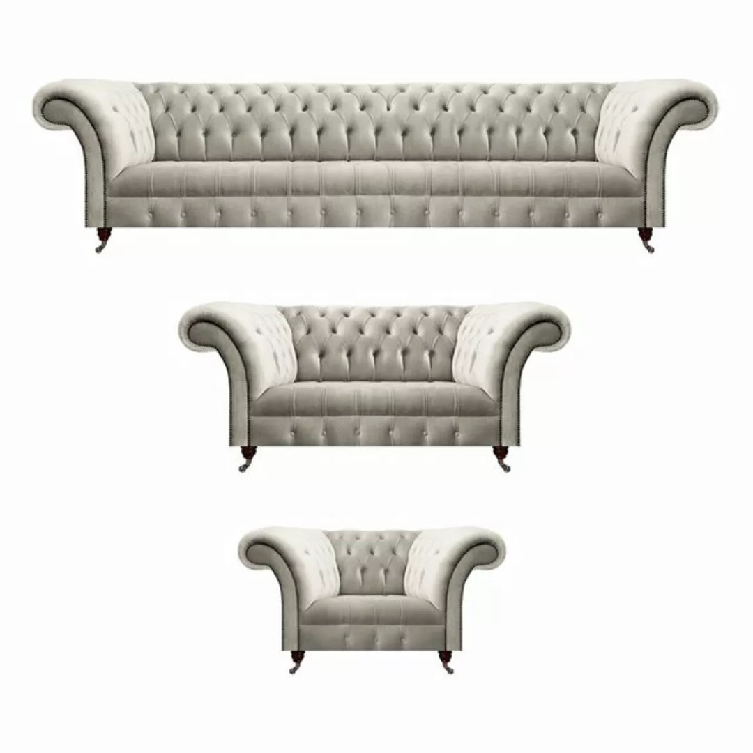 JVmoebel Chesterfield-Sofa Design Sofa Set 3tlg Chesterfield Wohnzimmer Wei günstig online kaufen