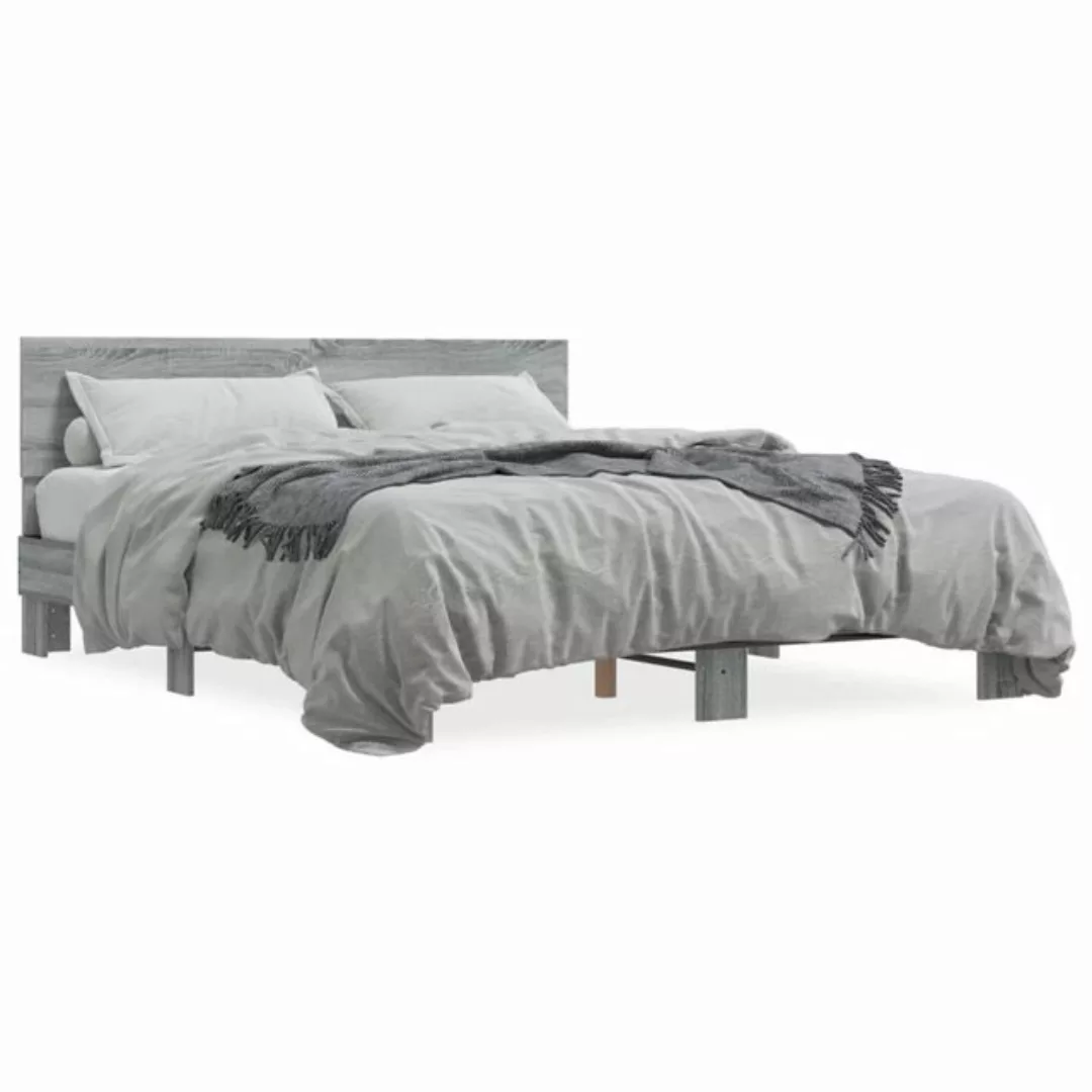 vidaXL Bett Bettgestell Grau Sonoma 160x200 cm Holzwerkstoff und Metall günstig online kaufen