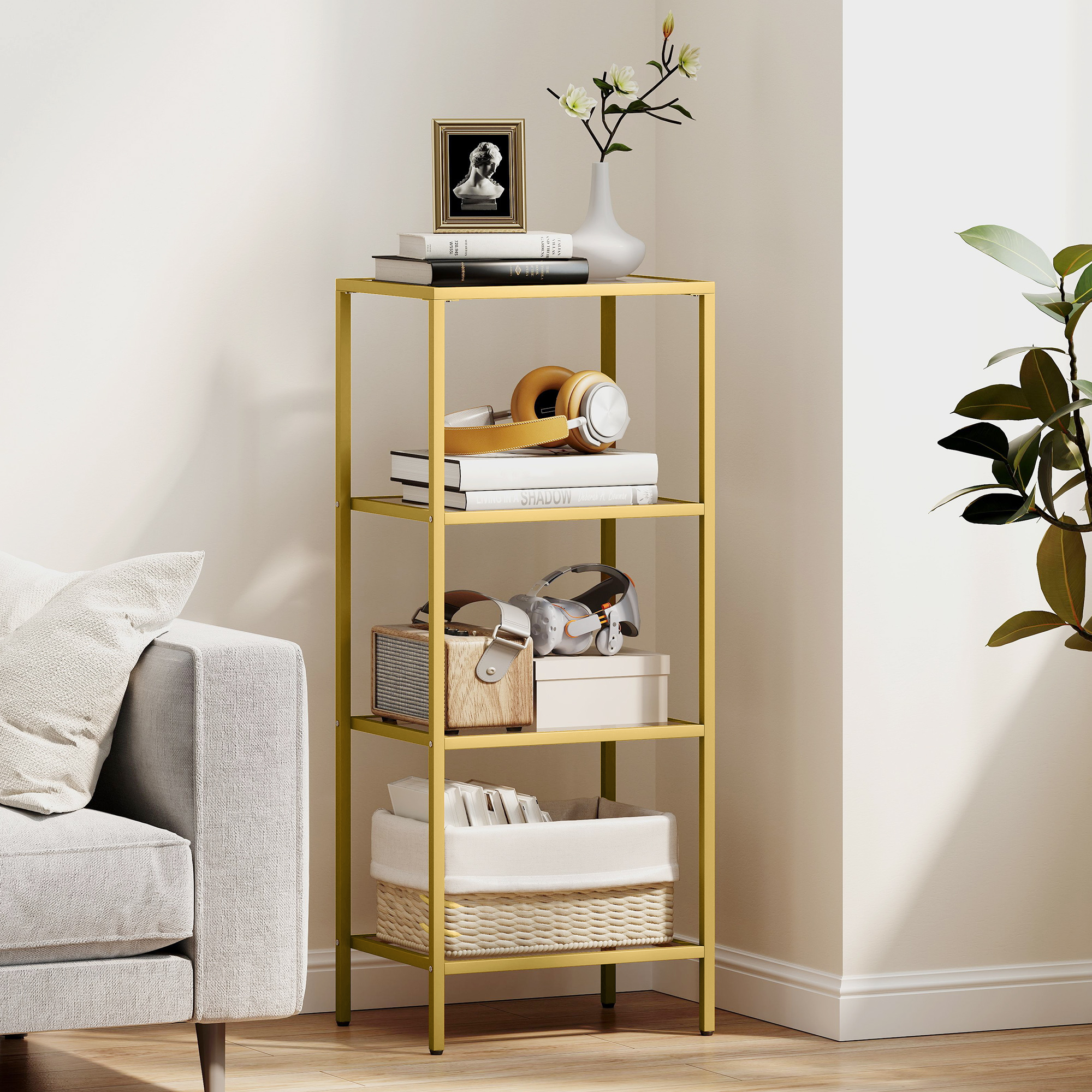 HOMCOM Regal mit Bogenförmigen 4 Regalen, Modernes Aufbewahrungsregal aus g günstig online kaufen
