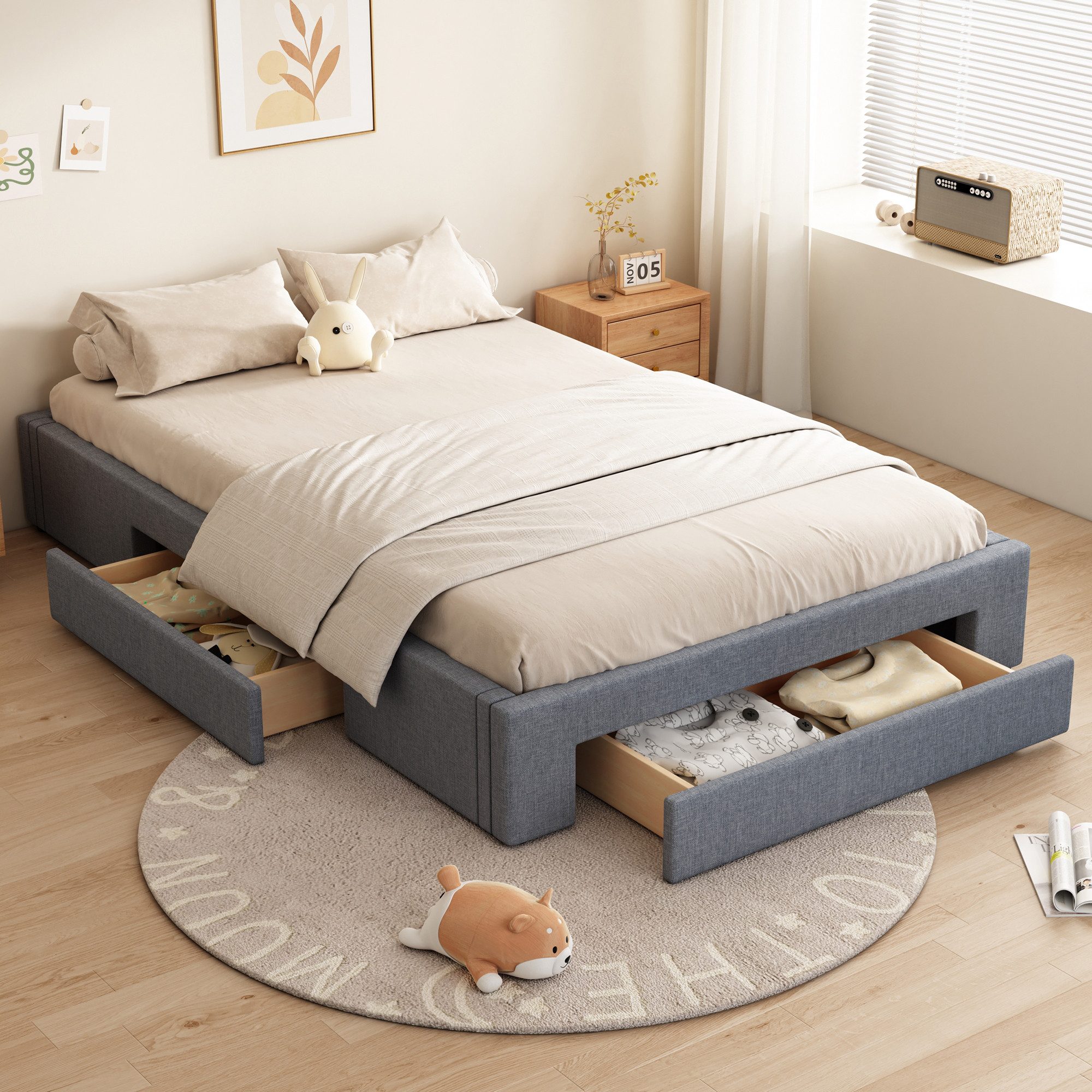 STILVORA Polsterbett 140×200 mit Schubladen,Stauraumbett ohne günstig online kaufen