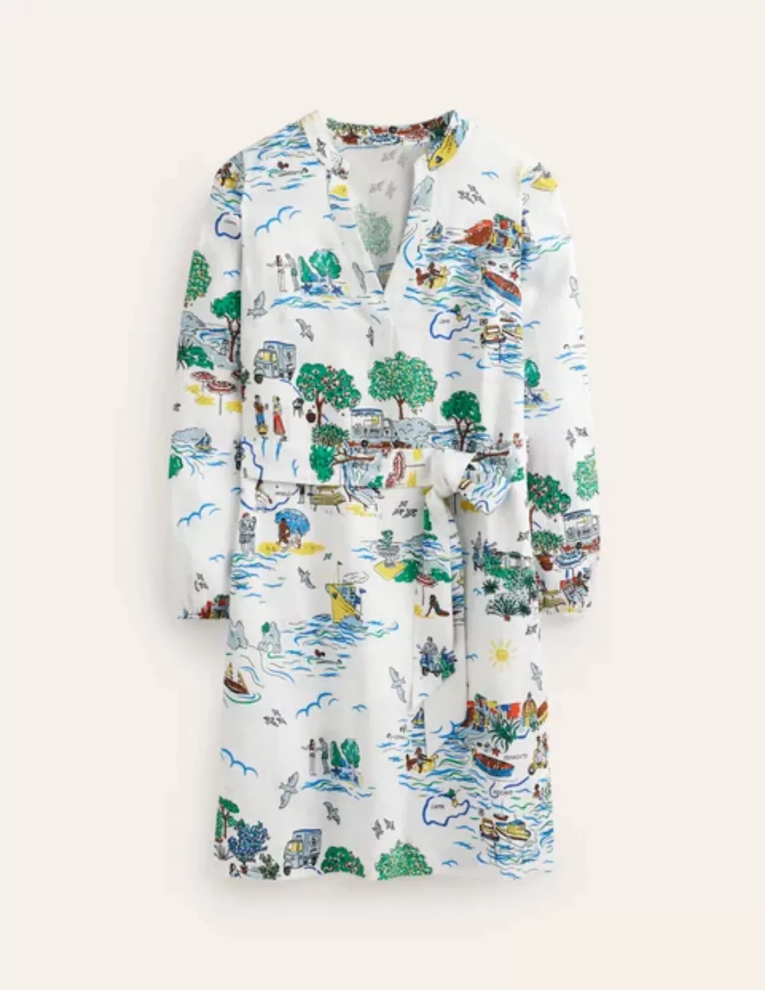 Cleo Leinenkleid mit Bindegürtel Damen Boden, Naturweiß, Amalfi günstig online kaufen